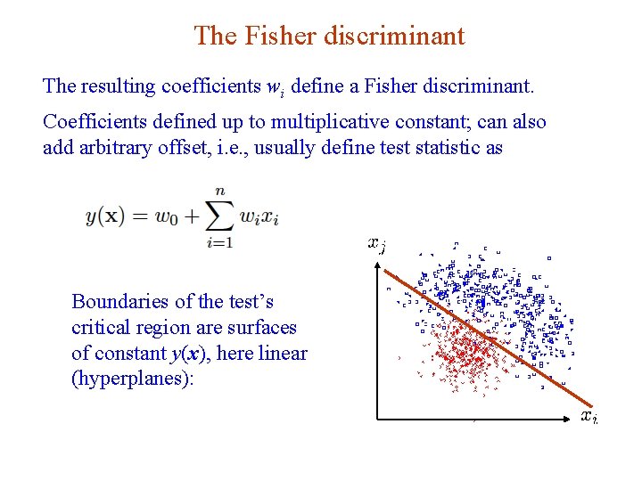 The Fisher discriminant The resulting coefficients wi define a Fisher discriminant. Coefficients defined up