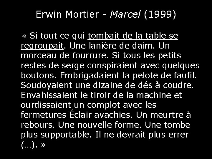 Erwin Mortier - Marcel (1999) « Si tout ce qui tombait de la table