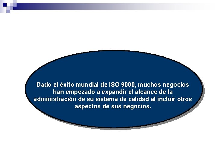 Dado el éxito mundial de ISO 9000, muchos negocios han empezado a expandir el