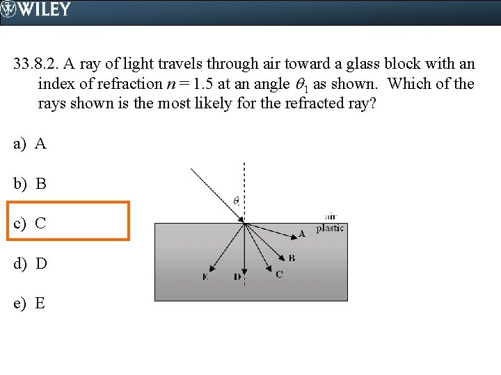 33. 8. 2. A ray of light travels through air toward a glass block