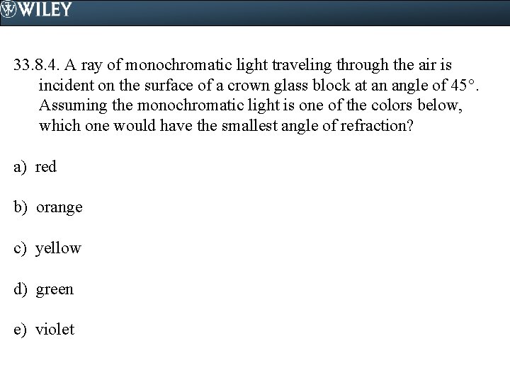 33. 8. 4. A ray of monochromatic light traveling through the air is incident