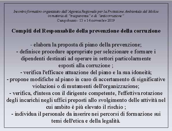 Incontro formativo organizzato dall’Agenzia Regionale per la Protezione Ambientale del Molise in materia di