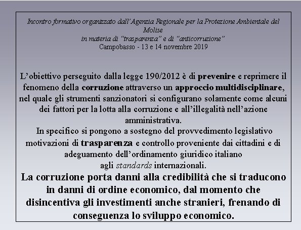 Incontro formativo organizzato dall’Agenzia Regionale per la Protezione Ambientale del Molise in materia di