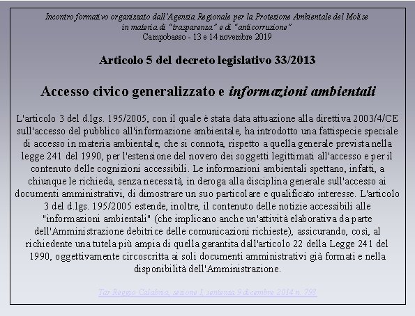 Incontro formativo organizzato dall’Agenzia Regionale per la Protezione Ambientale del Molise in materia di