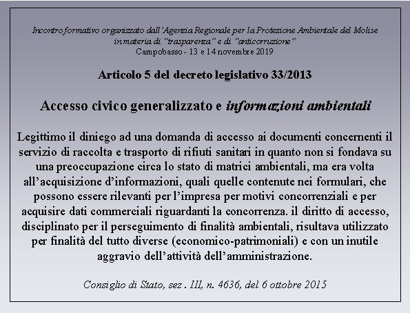 Incontro formativo organizzato dall’Agenzia Regionale per la Protezione Ambientale del Molise in materia di