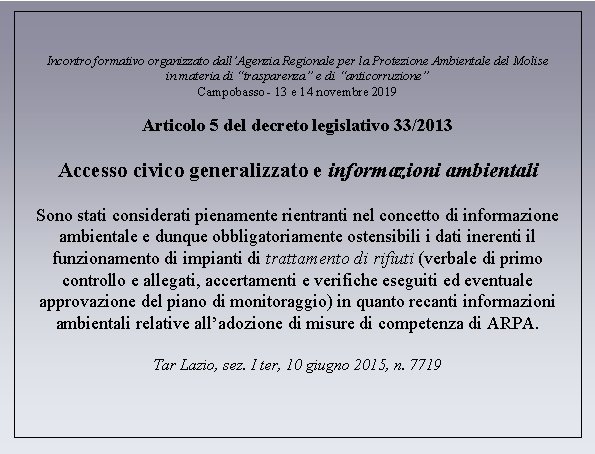 Incontro formativo organizzato dall’Agenzia Regionale per la Protezione Ambientale del Molise in materia di