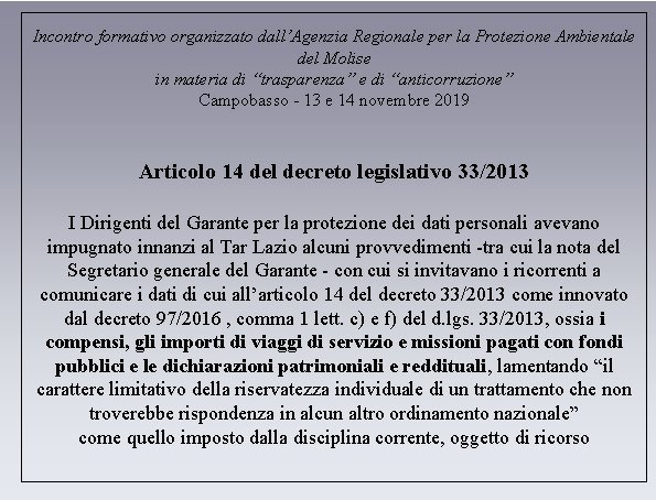 Incontro formativo organizzato dall’Agenzia Regionale per la Protezione Ambientale del Molise in materia di