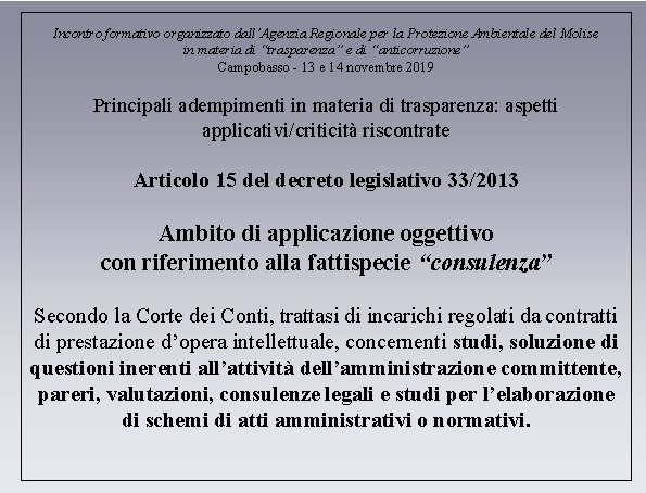 Incontro formativo organizzato dall’Agenzia Regionale per la Protezione Ambientale del Molise in materia di