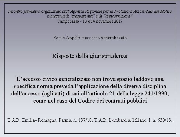 Incontro formativo organizzato dall’Agenzia Regionale per la Protezione Ambientale del Molise in materia di