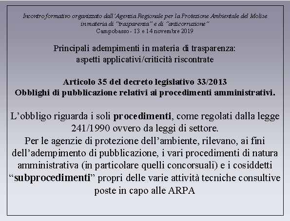 Incontro formativo organizzato dall’Agenzia Regionale per la Protezione Ambientale del Molise in materia di