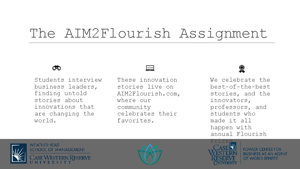 The AIM 2 Flourish Assignment Students interview business leaders, finding untold stories about innovations