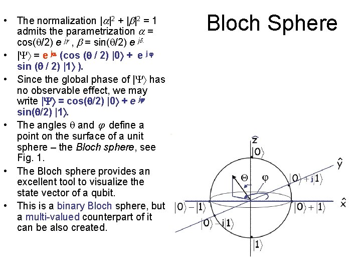  • The normalization | |2 + | |2 = 1 admits the parametrization