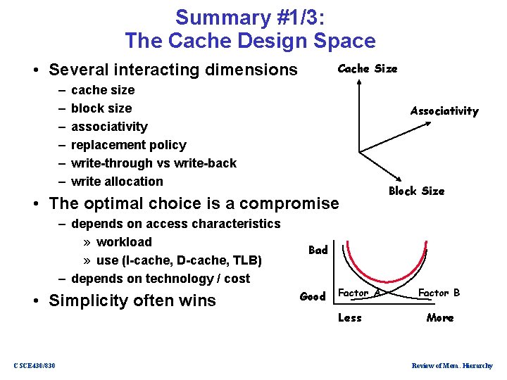 Summary #1/3: The Cache Design Space • Several interacting dimensions – – – Cache