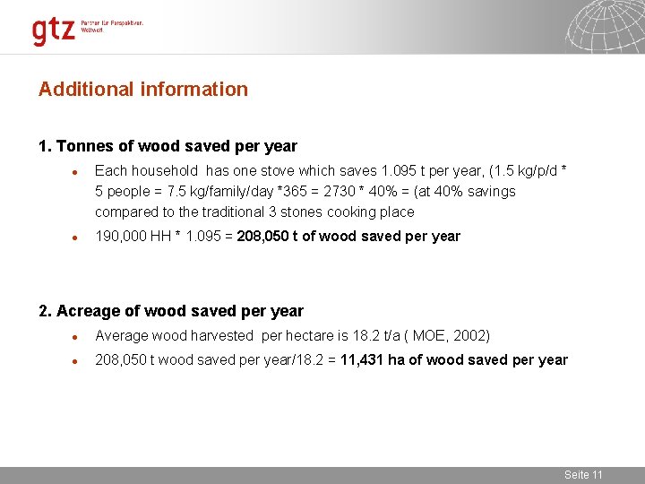 Additional information 1. Tonnes of wood saved per year · Each household has one