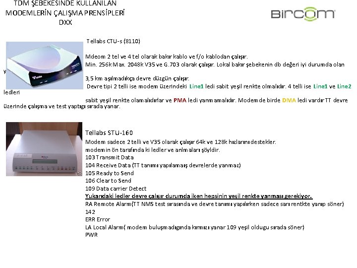 TDM ŞEBEKESİNDE KULLANILAN MODEMLERİN ÇALIŞMA PRENSİPLERİ DXX Tellabs CTU-s (8110) yerlerde ledleri Mdeom 2 TDM ŞEBEKESİNDE KULLANILAN MODEMLERİN ÇALIŞMA PRENSİPLERİ DXX Tellabs CTU-s (8110) yerlerde ledleri Mdeom 2
