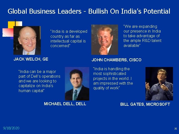 Global Business Leaders - Bullish On India’s Potential “India is a developed country as