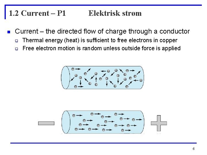 1. 2 Current – P 1 n Elektrisk strøm Current – the directed flow 1. 2 Current – P 1 n Elektrisk strøm Current – the directed flow