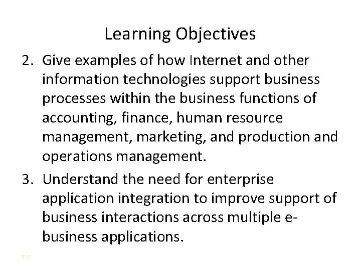 Learning Objectives 2. Give examples of how Internet and other information technologies support business