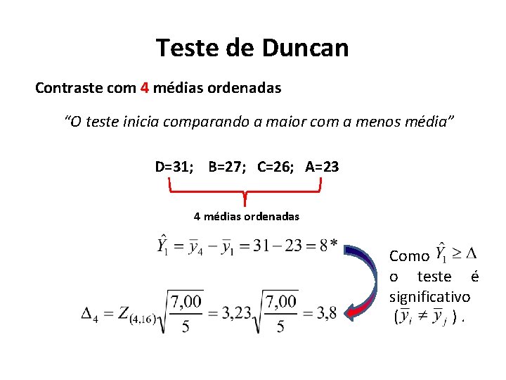 Teste de Duncan Contraste com 4 médias ordenadas “O teste inicia comparando a maior