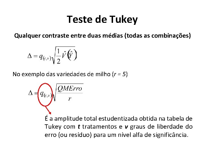 Teste de Tukey Qualquer contraste entre duas médias (todas as combinações) No exemplo das