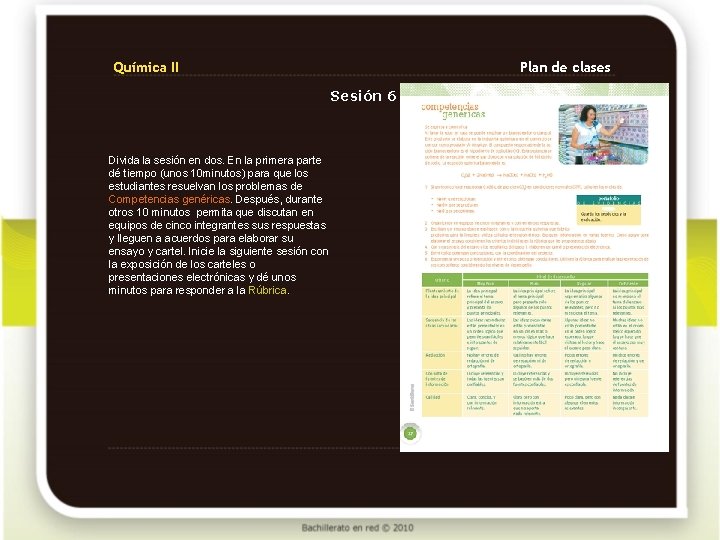 Química II Plan de clases Sesión 6 Divida la sesión en dos. En la