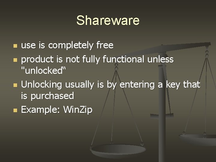 Shareware n n use is completely free product is not fully functional unless "unlocked“ Shareware n n use is completely free product is not fully functional unless "unlocked“