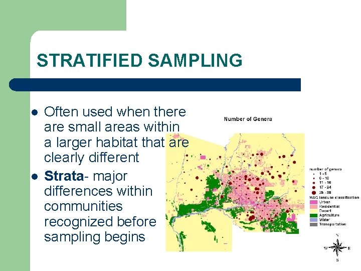 STRATIFIED SAMPLING l l Often used when there are small areas within a larger