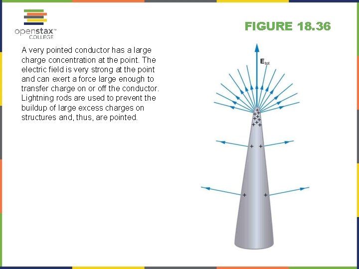 FIGURE 18. 36 A very pointed conductor has a large charge concentration at the