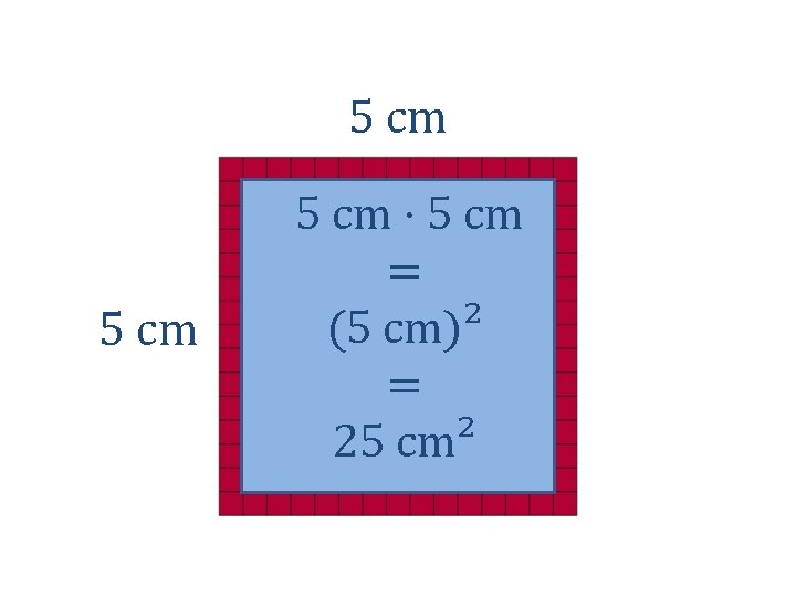 5 cm · 5 cm = (5 cm)² = 25 cm² 