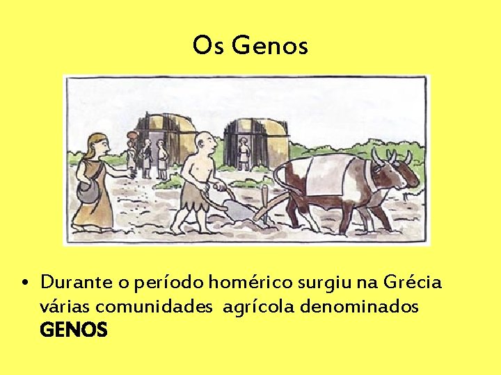 Os Genos • Durante o período homérico surgiu na Grécia várias comunidades agrícola denominados