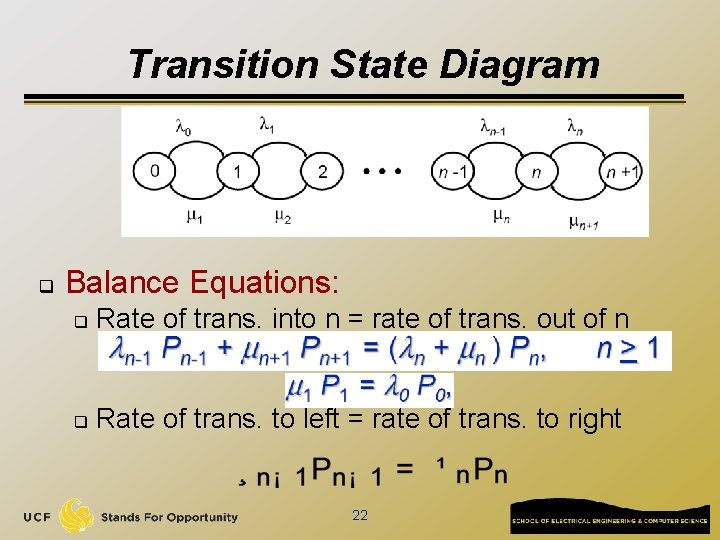 Transition State Diagram q Balance Equations: q Rate of trans. into n = rate