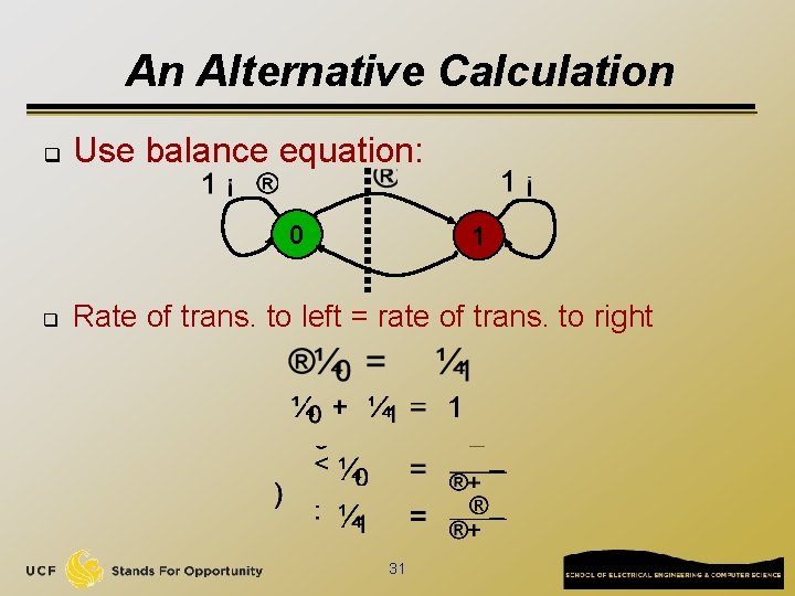 An Alternative Calculation q Use balance equation: 0 q 1 Rate of trans. to