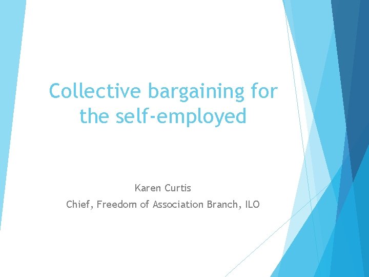 Collective bargaining for the self-employed Karen Curtis Chief, Freedom of Association Branch, ILO 