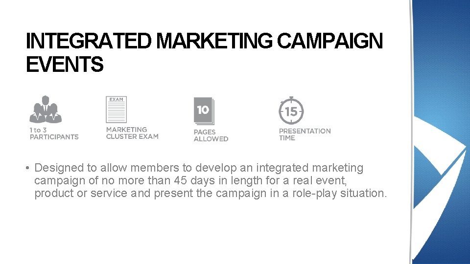 INTEGRATED MARKETING CAMPAIGN EVENTS • Designed to allow members to develop an integrated marketing INTEGRATED MARKETING CAMPAIGN EVENTS • Designed to allow members to develop an integrated marketing