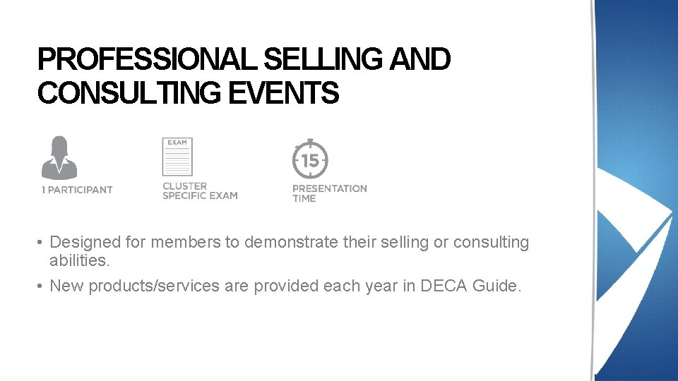 PROFESSIONAL SELLING AND CONSULTING EVENTS • Designed for members to demonstrate their selling or PROFESSIONAL SELLING AND CONSULTING EVENTS • Designed for members to demonstrate their selling or