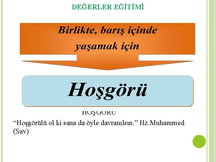 DEĞERLER EĞİTİMİ HOŞGÖRÜ “Hoşgörülü ol ki sana da öyle davranılsın. ” Hz. Muhammed (Sav)