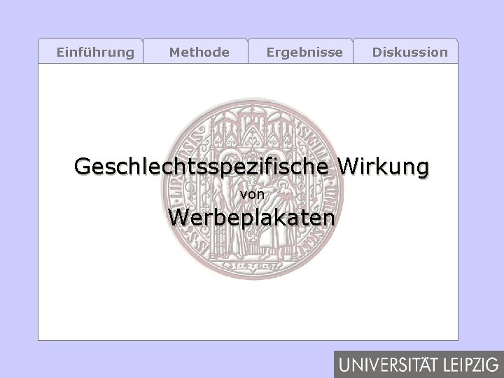 Einführung Methode Ergebnisse Diskussion Geschlechtsspezifische Wirkung von Werbeplakaten 