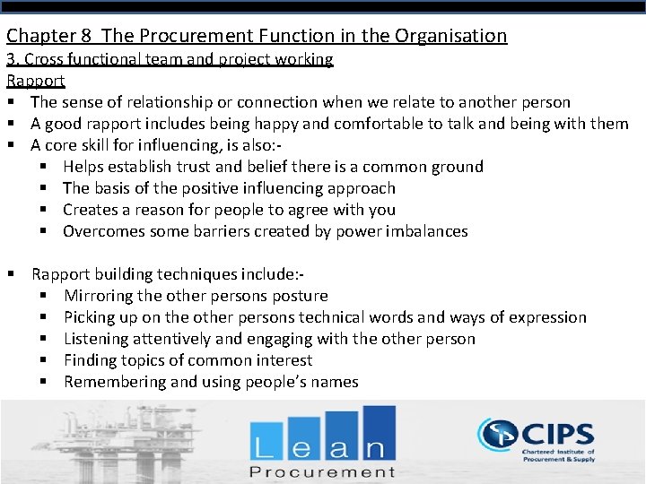 Chapter 8 The Procurement Function in the Organisation 3. Cross functional team and project