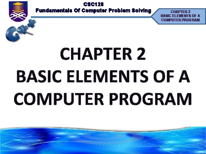 CSC 128 Fundamentals Of Computer Problem Solving CHAPTER 2 BASIC ELEMENTS OF A COMPUTER