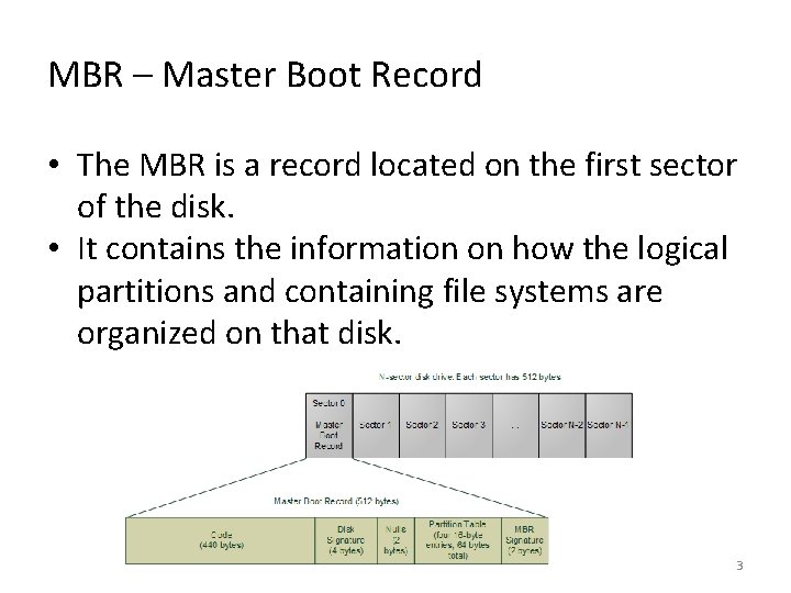 MBR – Master Boot Record • The MBR is a record located on the