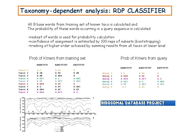 Taxonomy-dependent analysis: RDP CLASSIFIER All 8 base words from training set of known taxa Taxonomy-dependent analysis: RDP CLASSIFIER All 8 base words from training set of known taxa
