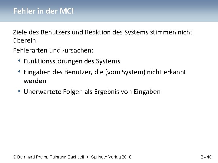 Fehler in der MCI Ziele des Benutzers und Reaktion des Systems stimmen nicht überein.