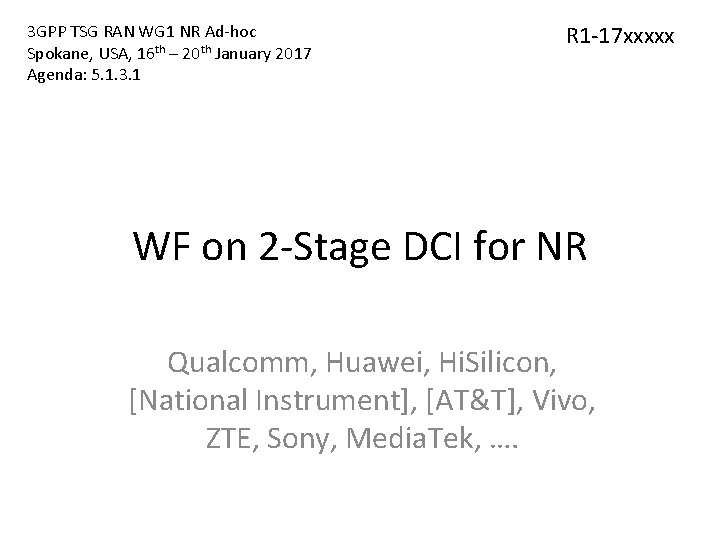 3 GPP TSG RAN WG 1 NR Ad-hoc Spokane, USA, 16 th – 20