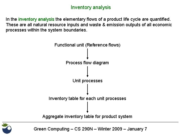 Inventory analysis In the inventory analysis the elementary flows of a product life cycle