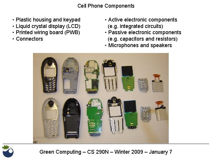 Cell Phone Components • Plastic housing and keypad • Liquid crystal display (LCD) •