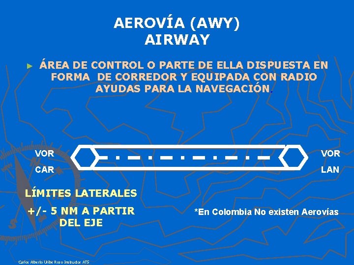 AEROVÍA (AWY) AIRWAY ► ÁREA DE CONTROL O PARTE DE ELLA DISPUESTA EN FORMA