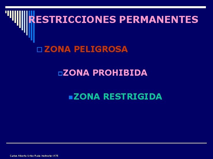 RESTRICCIONES PERMANENTES o ZONA PELIGROSA p. ZONA PROHIBIDA n ZONA Carlos Alberto Uribe Rozo