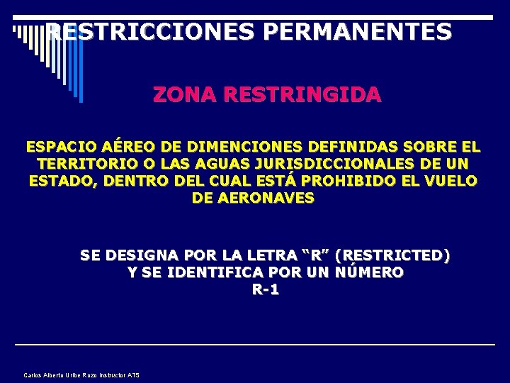 RESTRICCIONES PERMANENTES ZONA RESTRINGIDA ESPACIO AÉREO DE DIMENCIONES DEFINIDAS SOBRE EL TERRITORIO O LAS