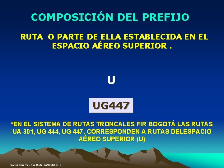 COMPOSICIÓN DEL PREFIJO RUTA O PARTE DE ELLA ESTABLECIDA EN EL ESPACIO AÉREO SUPERIOR.