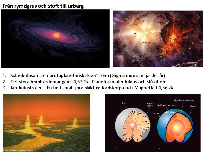 Från rymdgrus och stoft till urberg 3. 1. Solnebulosan , en protoplanetarisk skiva~ 5 Från rymdgrus och stoft till urberg 3. 1. Solnebulosan , en protoplanetarisk skiva~ 5